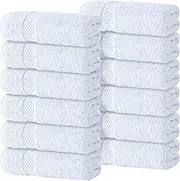 WhiteClassic Luxury Cotton Washcloths - Large Hotel Spa Bathroom Face Towel | 12 Pack | White