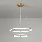 LED Chandelier 3 Rings Dining Room Mid Century Hanging Pendant Light Kitchen Island 2 Ring White Gold Vintage Round Ceiling Chandelier for Living Room Bedroom Foyer