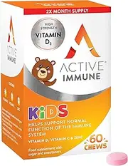 Active Immune for Kids, Vitamin D, C & Zinc, Vitamins for Kids Immune System, Immune Boost for Kids, 60 Orange Flavoured Chews