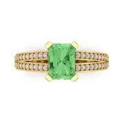 2.7ct Emerald split shank Light Green Promise engagement Ring 14k Yellow Gold