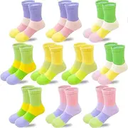 [Bemeol] Girls Socks 10 Pairs Girls Crew Socks Athletic Cotton Lightweight Stretch Casual Sock for Kids 4-6 6-8 8-10 Years Old(9-12 Years), Multicolor #3, 9-12 Years