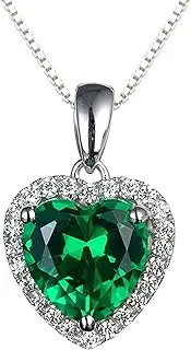 [Navachi] 925 Sterling Silver 18k White Gold Plated 3.7ct Heart Ruby or Emerald Necklace Pendant 18"