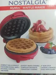 Nostalgia MyMini Waffle Maker 5" Cooking Surface Non-Stick Easy Wipe Compact Red