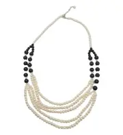 HSN Ivory & Black Pearl Necklace Multi Strand Sterling Silver 27" CGI CN .925