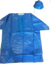 Men's African Embroidered Brocade Dashiki Royal Blue Shirt and Hat- XL