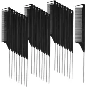 30 Pieces Parting Comb for Braids Steel Hair Pin Rat Tail Carbon Fiber Heat Resi