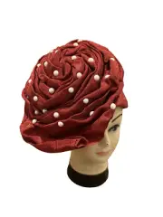 Aso-Oke African Headtie Auto Gele, Hot Red Stoned Ready Made Gele Fabric