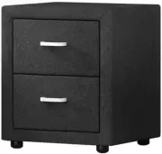 Bedside Table with 2 Drawers, Faux Leather Upholstered Drawer Bed End Side Table