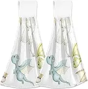 Cute Dragon White Personalized Kitchen Hand Towels with Hanging Loop Bathroom Towel Absorbent Cute Kitchen Drying Towels Set of 2, 18.2 x 14 Inch