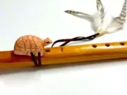 WOODEN TURTLE FLUTE W FEATHERS new beads wall decoration ocean animal wood MUSIC