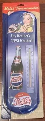 PEPSI-COLA 'Any Weather's Pepsi Weather' METAL THERMOMETER New