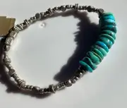 Peyote Bird Designs Southwest Artisan Turquoise Sterling Silver Stretch Bracelet