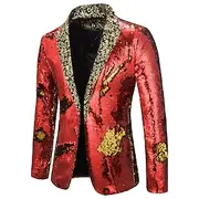 Disco Blazer 1980s 2 Colors Shiny Sequin Tuxedo Slim Fit Lapel Collar Suits Carnival Costume Men's Adults' Halloween Carnival Wedding Party Club Tuxedo
