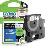 DYMO D1 Durable Label Cassette Tape, 12mm x 5.5m, Black/White