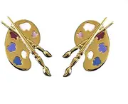 [Caiyao] JOYID Gold Plated Colorful Paint Palette Paint Brushes Stud Earrings Painter Lovers Artist Jewelry