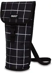 PACKIT Freezable Napa Wine Bag Cooler Carrier - Insulated Portable Wine Chiller with Gel-Lined Walls | Ideal for Picnics, Beach, and Outdoor Events | Fits 750ml to 1L Bottles | Black Grid