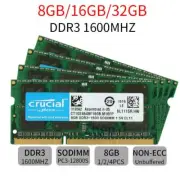 Crucial 32GB 16GB 8GB PC3-12800 DDR3 1600MHz SODIMM Laptop Memory SDRAM Lot BT