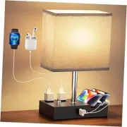 Fully Dimmable Nightstand Lamp for Bedroom with USB C Ports, Grey Small