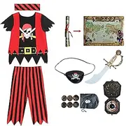 Lingway Toys Kids Pirate Costume,Pirate Role Play Dress Up Completed Set 8pcs for Boys Size 3-4,5-6,7-8,8-10