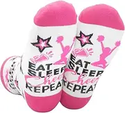 [INNObeta] Cheerleader Gifts for Girls Women, Cheerleading Gifts for Cheerleaders, One Size Crew Socks, Eat Sleep Cheer Repeat, Cheerleader