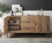 Merryluk Bronx Buffet Sideboard Storage Cabinet Console Tables 2 Door 3 Drawer 140 cm Pantry Cupboard Drawers Bedroom Furniture Home Living Room Hallway Entryway Kitchen