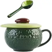 Ceramic Stew Pot Steam Soup Bowl Small Steaming Mug Cup Avocado Shapes Sugar Bowls with Lid Spoon Serving Dish Bowls for Home Kitchen