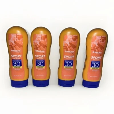 New Lot of 4 TopCare SPORT Sunscreen Lotions SPF30 UVA/UVB 8 fl oz Fast Ship