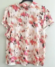 DKNY Knit Top Blouse Shirt Career Coral Peach Floral Size Size XL Extra Large