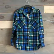 NWT Zara Blue Plaid Flannel Wool Blend Button Down Over shirt Shacket XS
