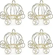 4Packed Mini Cinderella Carriage Candy Box, Halloween Pumpkin Candy Holder, Halloween Party Decorations, Plated Pumpkin Carriage Centerpiece for Wedding Birthday Party Table Centerpiece Decor