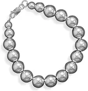 [JewelryWeb] 10mm 925 Sterling Silver Bead Bracelet Lobster Clasp Link-Bracelet for Women