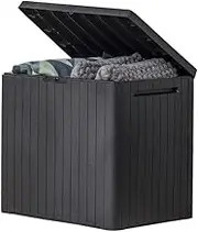 Keter City 30 Gallon Resin Deck Box for Patio Furniture, Pool Accessories, and Storage for Outdoor Toys, Dark Grey