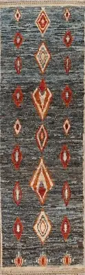Soft Plush Modern Moroccan Berber Geometric Runner Rug Wool Handmade 3'x10'