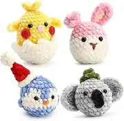 Crochet Kit for Beginners, 4 Pattern Animals, Rabbit, Koala, Penguin, Chick, Beginner Crochet Kit for Adults Step-by-Step Video Tutorials Enough Yarn, Stuffing, Hooks and Accessories