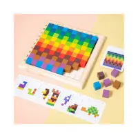 在飛比找momo購物網優惠-【子玄】木質方塊拼圖積木 彩虹方塊積木 可當馬賽克系列拼圖(