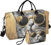 [YXYZRMY] Travel Duffel Bag Cat Face Sunglass Gym Bag Sports Tote Bag with Multiple Interior Pockets Shoulder Weekender Bag for Women Men with Toiletry Bag 20.5”x 7.9”x 13.8, Multi-Colored, one size