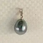 14k Yellow Gold Baroque Black Tahitian Pearl & Diamond Pendant
