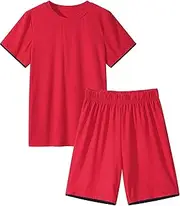 Somaibo Boys Athletic Short Sets 2 Piece T-Shirt and Shorts for Kids Loose Mesh Outfit Sets