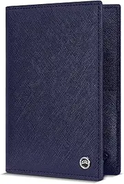 [Snazzy Hawk] Family Leather Passport Holder - Travel Wallet Holds 2, Holiday Essentials Case for Flying, RFID Blocking Document Organiser Slim Cover, Airplane Accessories, (Blue Saffiano)