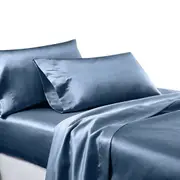 Ocean Silk Satin Sheet Flat Fitted Sheet Pillowcase Set
