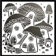 CRAFTBUG STENCIL EXTRA LARGE LAYERING STENCIL 30CM X 30CM ~MUSHROOMS HOUSES T5