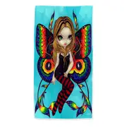 Big Eyed Fairy with Vibrant Colorful Vivid Wings Beach Towels Medium Large Extra Large