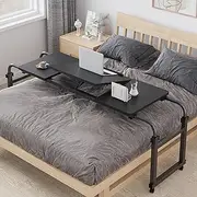 YVYKFZD Overbed Table with Wheels, Bedside Table Adjustable Height and Length, Portable Over Bed Table Tilting Top, Standing Medical Over Bed Desk