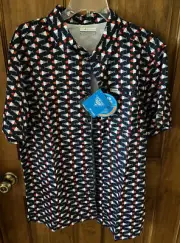Columbia Mens Button Up Medium PFG Slack Tide Camp patriotic Fish Pattern