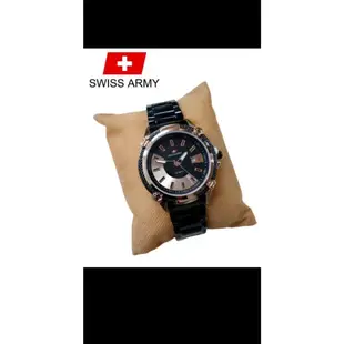 瑞士軍隊男士獨家日期日活性不銹鋼指針式石英腕錶