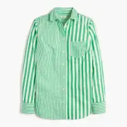 NWT J crew Button up cotton shirt Signature Fit Mix Striped Green White Sz L, PM