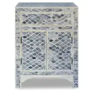 Bone Inlay Nightstand Table, Bedside Table Cabinet Marrakech Grey Furniture
