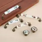 Cabinet Knob Drawer Door Pull Handle Vintage Floral White Porcelain Cupboard