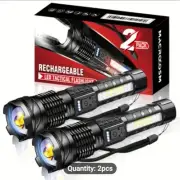 2 PACK LED Flashlight Rechargeable USB Tactical Torch N.O.S.