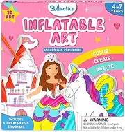 Skillmatics Inflatable Art for Kids - 3D Unicorns & Princesses, Preschool Craft Kits, Fun DIY Activity, Colouring Set, Gifts for Boys & Girls Ages 4, 5, 6, 7